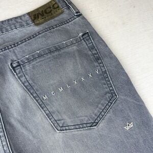 JNCO Jeans MCMLXXXV Straight‎ Leg Denim Women Gray Embroidered Pocket Crown